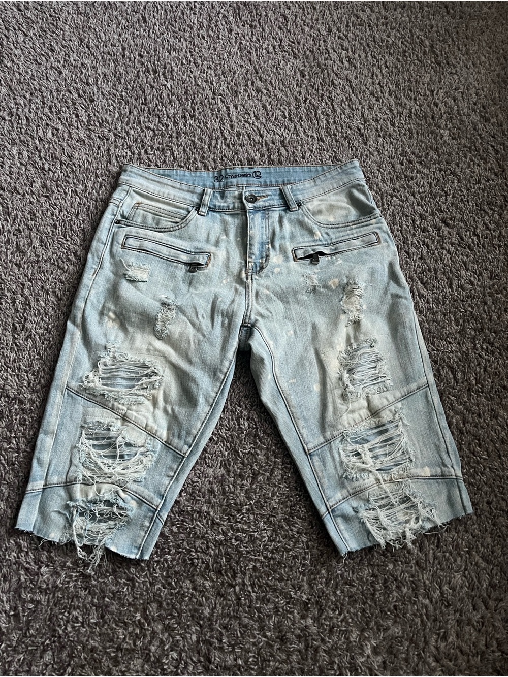 Men's Light Blue Distressed Denim Jean Shorts
